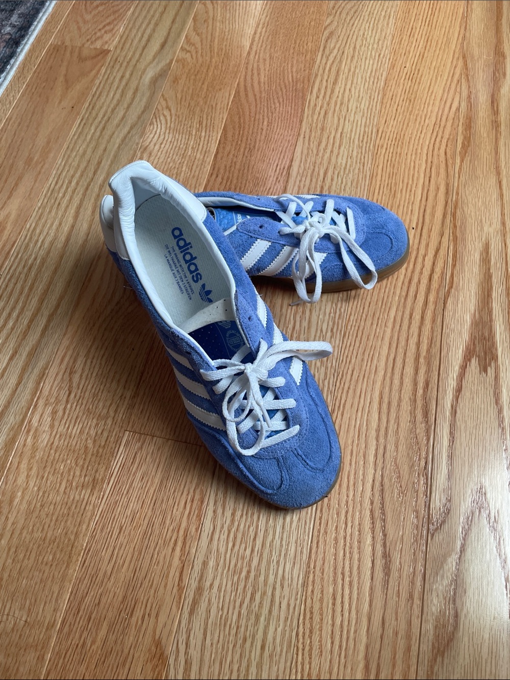 adidas Women’s Suede Sneakers in Light Blue and White Gazelle